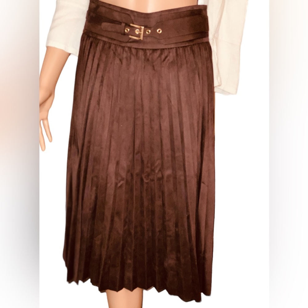 Brown faux suede pleated skirt